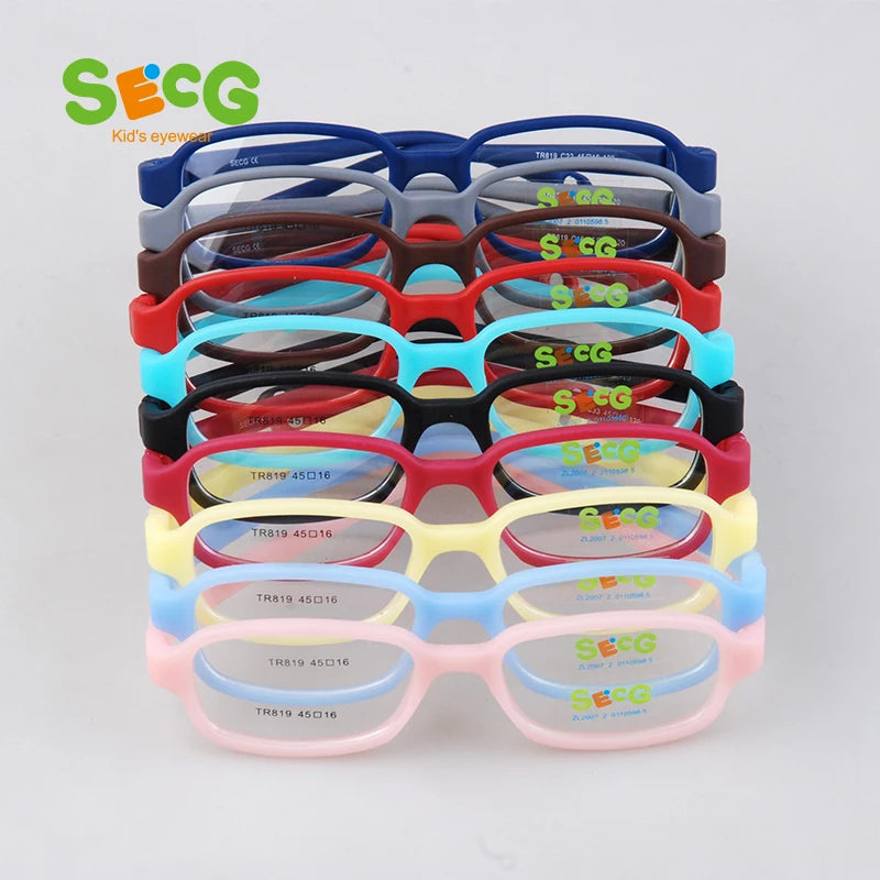 Secg Unisex Children's Full Rim Square Tr 90 Titanium Eyeglasses 18819 Full Rim Secg
