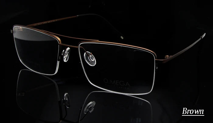 Esnbie Unisex Semi Rim Square Double Bridge Titanium Eyeglasses E0130 Semi Rim Esnbie Titanium frame brown