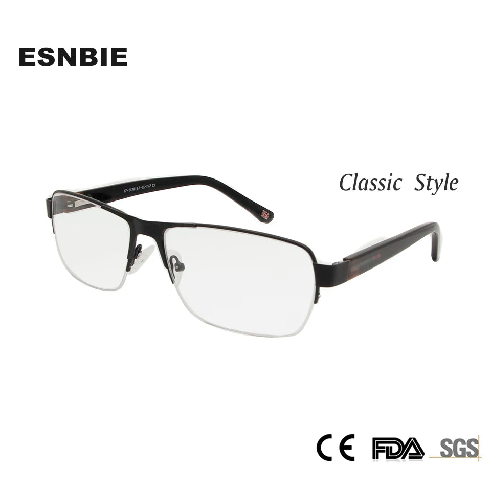 Esnbie Unisex Semi Rim Rectangle Alloy Eyeglasses 9170 Semi Rim Esnbie