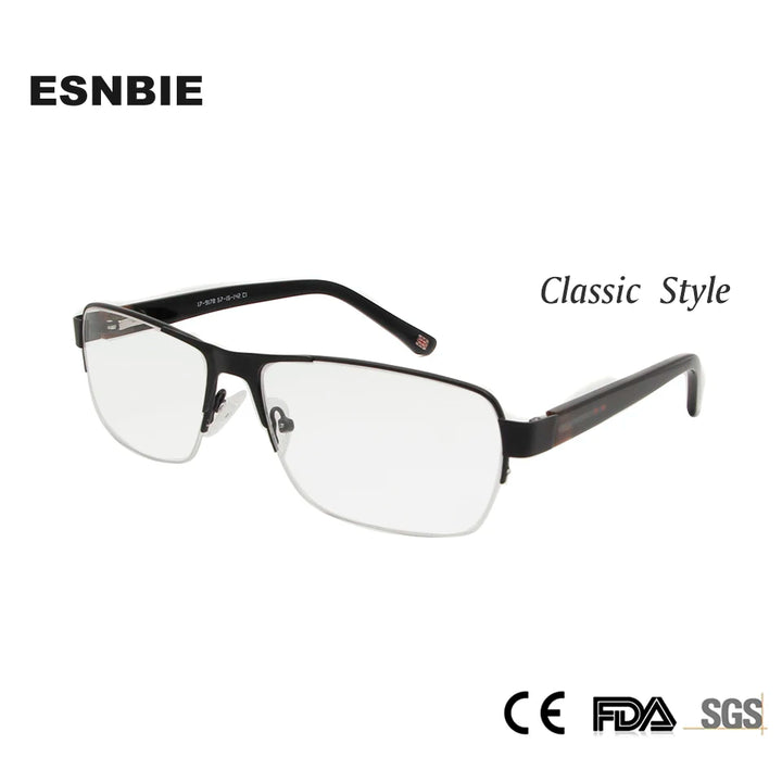 Esnbie Unisex Semi Rim Rectangle Alloy Eyeglasses 9170 Semi Rim Esnbie
