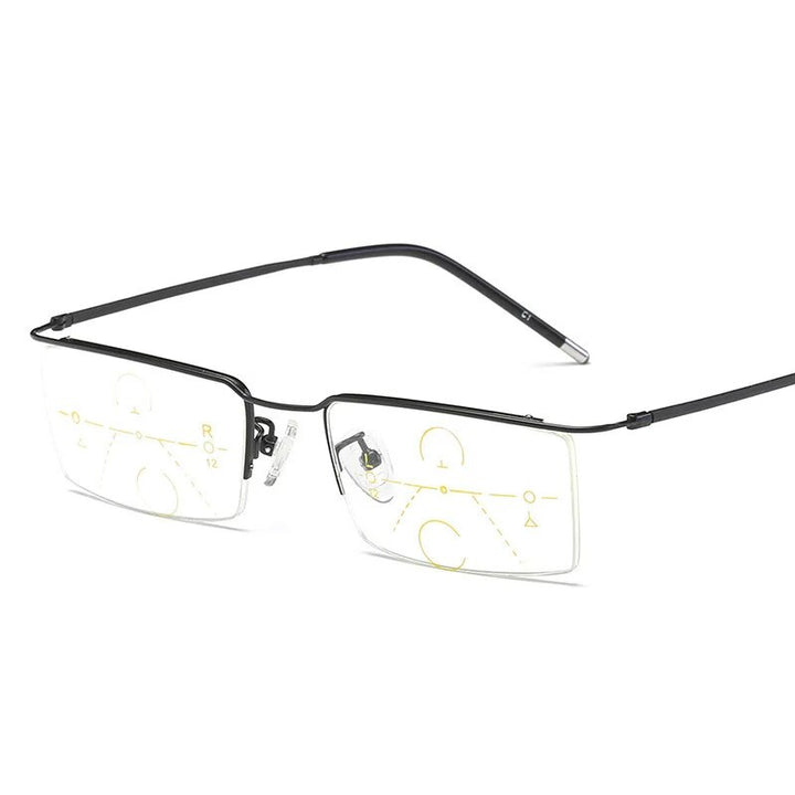 Men's Reading Glasses Half Frame Alloy Progressive Presbyopic Lenses Reading Glasses Brightzone Black +100 