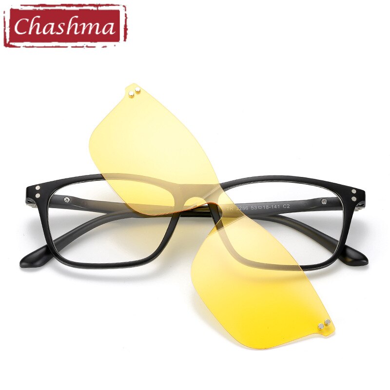Chashma Unisex Full Rim Square Tr 90 Titanium Eyeglasses With Polarized Clip On Sunglasses 2286 With Clip Ons Chashma