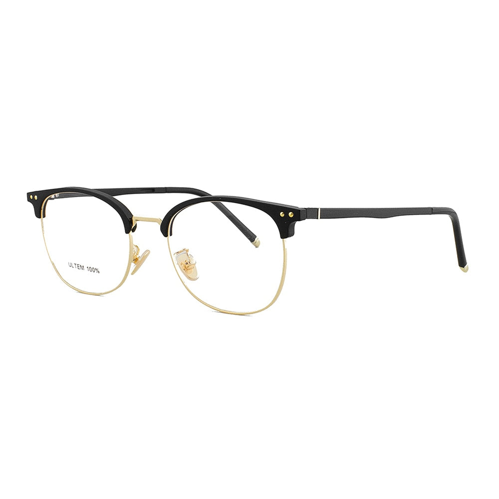 Bolluzzy Unisex Full Rim Square Oversized Browline Ultem Eyeglasses B02170282 Full Rim Bolluzzy Black golden  