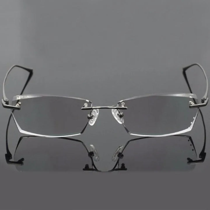 Chashma Ochki Men's Rimless Square Titanium Diamond Cut Eyeglasses 82077