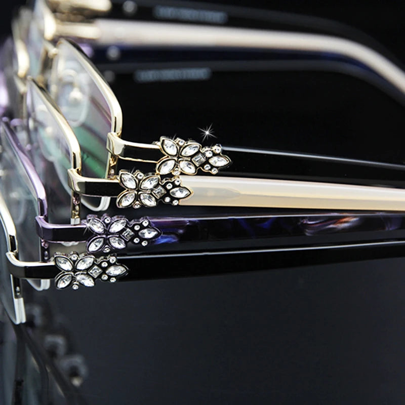 Esnbie Women's Semi Rim Square Stainless Steel Acetate Eyeglasses 3517 Semi Rim Esnbie