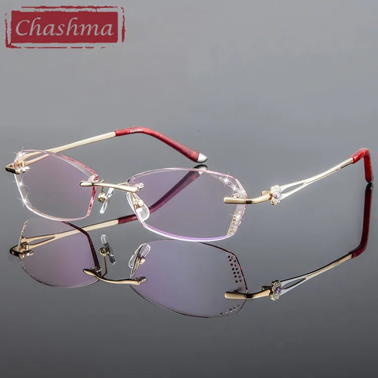 Chashma Women's Rimless Oval Titanium Diamond Cut Lens Eyeglasses 2856