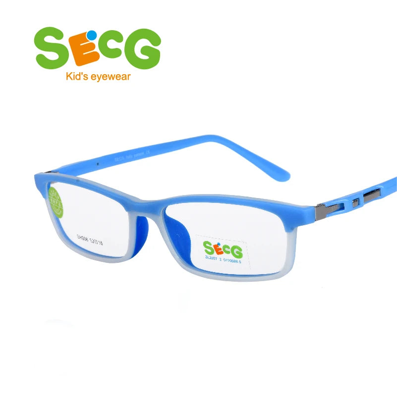 Secg Unisex Children's Full Rim Square Silicone Tr 90 Eyeglasses Full Rim Secg