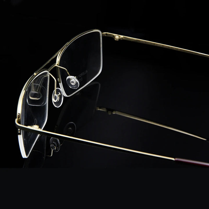 Esnbie Unisex Semi Rim Square Double Bridge Titanium Eyeglasses E0130 Semi Rim Esnbie