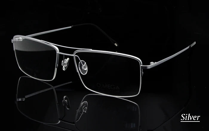 Esnbie Unisex Semi Rim Square Double Bridge Titanium Eyeglasses E0130 Semi Rim Esnbie Titanium frame silve