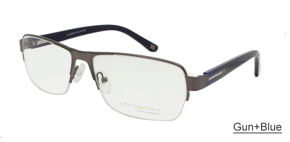 Esnbie Unisex Semi Rim Rectangle Alloy Eyeglasses 9170 Semi Rim Esnbie men glasses gun bl