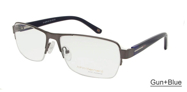 Esnbie Unisex Semi Rim Rectangle Alloy Eyeglasses 9170 Semi Rim Esnbie men glasses gun bl