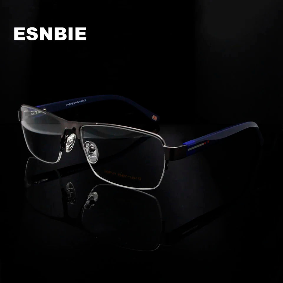Esnbie Unisex Semi Rim Rectangle Alloy Eyeglasses 9170 Semi Rim Esnbie