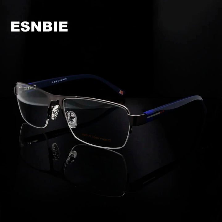 Esnbie Unisex Semi Rim Rectangle Alloy Eyeglasses 9170 Semi Rim Esnbie