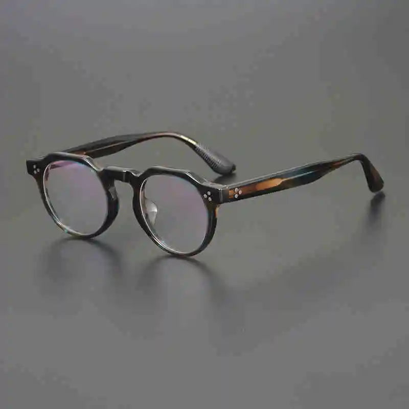 Hewei Unisex Full Rim Flat Top Round Acetate Eyeglasses 0008 Full Rim Hewei