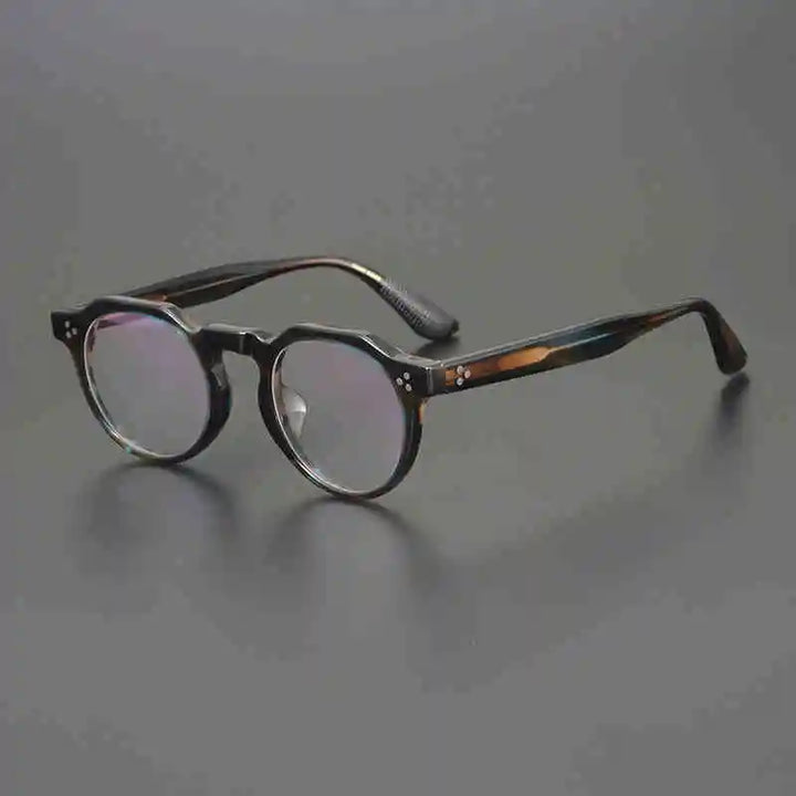 Hewei Unisex Full Rim Flat Top Round Acetate Eyeglasses 0008 Full Rim Hewei