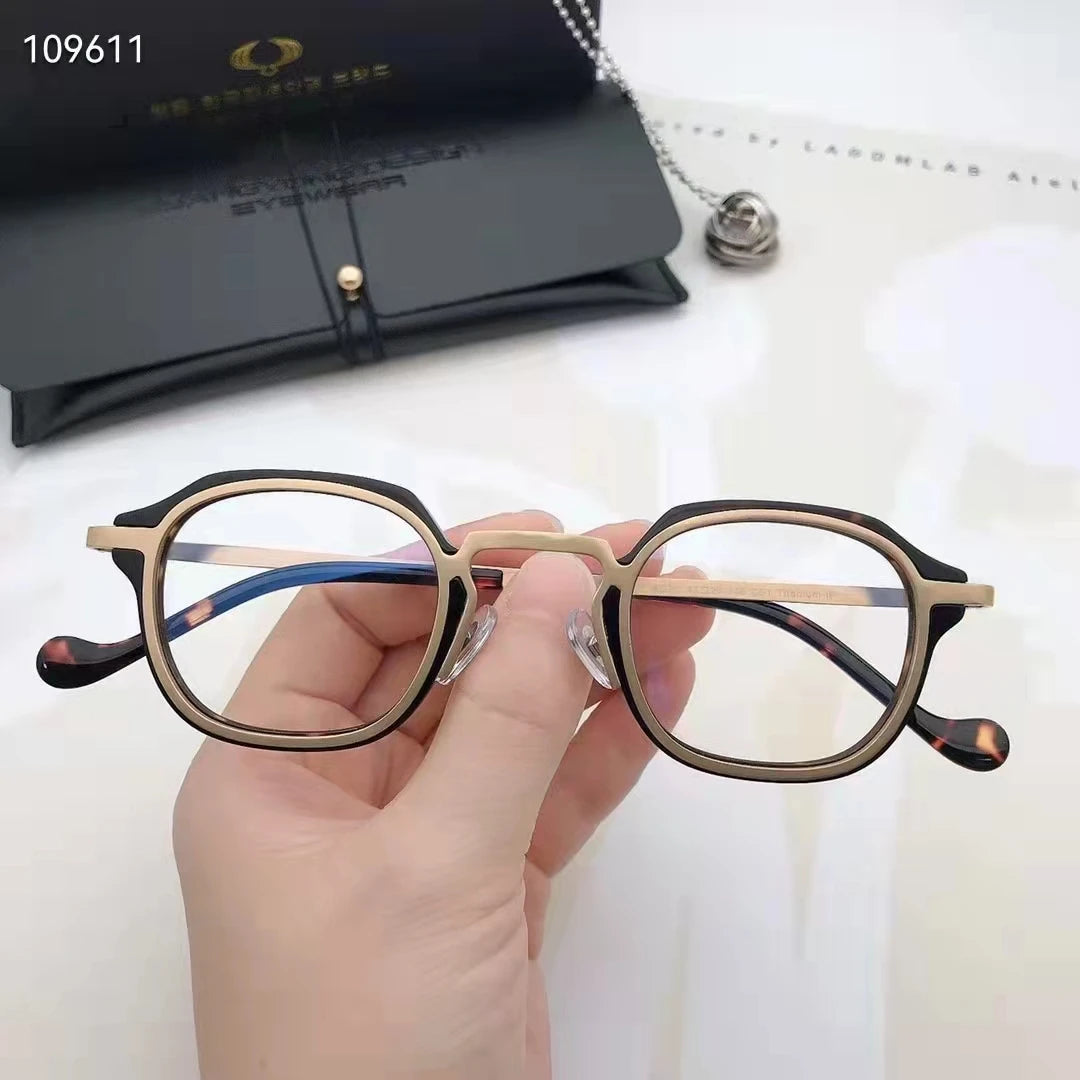 Aimee Unisex Full Rim Polygon Titanium Acetate Eyeglasses 5502 Full Rim Aimee Tortoise-Golden