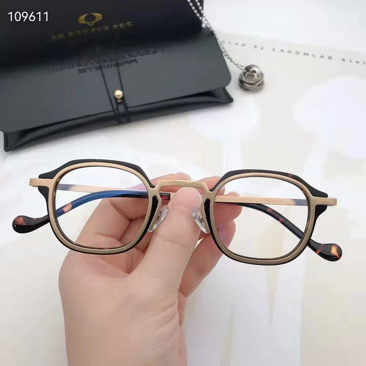 Aimee Unisex Full Rim Flat Top Square Acetate Titanium Eyeglasses 84502 Full Rim FuzWeb Tortoise-Golden