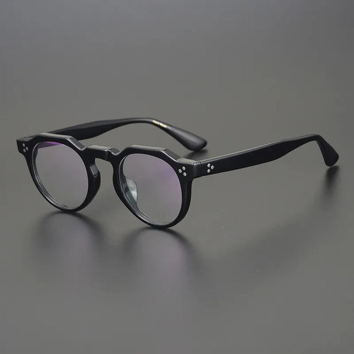 Hewei Unisex Full Rim Flat Top Round Acetate Eyeglasses 0008 Full Rim Hewei black  