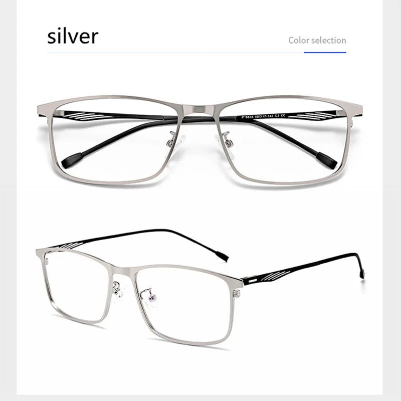 Kocolior Unisex Full Rim Square Alloy Hyperopic Reading Glasses 8835 Reading Glasses Kocolior Silver 0