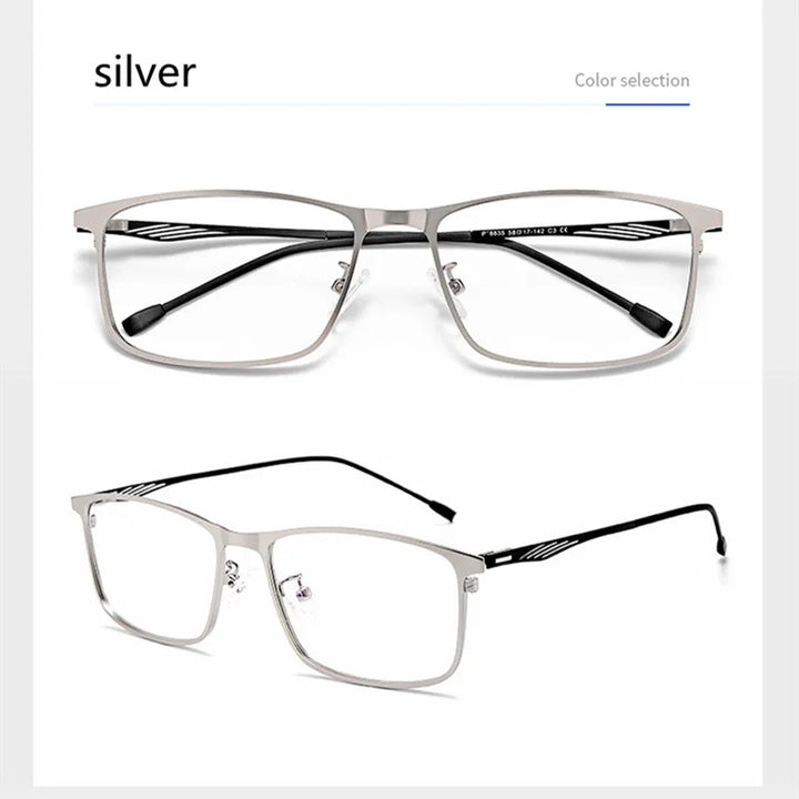 Kocolior Unisex Full Rim Square Alloy Hyperopic Reading Glasses 8835 Reading Glasses Kocolior Silver 0