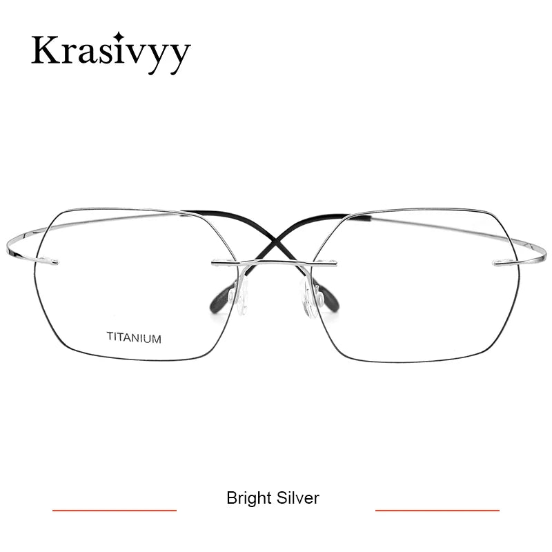 Krasivyy Unisex Rimless Polygon Square Titanium Eyeglasses 96018 Rimless Krasivyy Bright Silver
