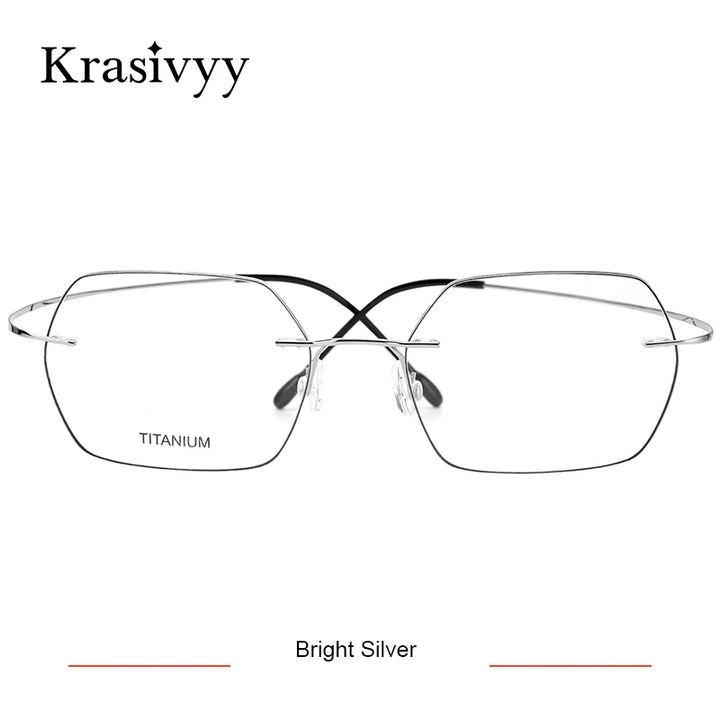 Krasivyy Unisex Rimless Polygon Square Titanium Eyeglasses 96018 Rimless Krasivyy Bright Silver