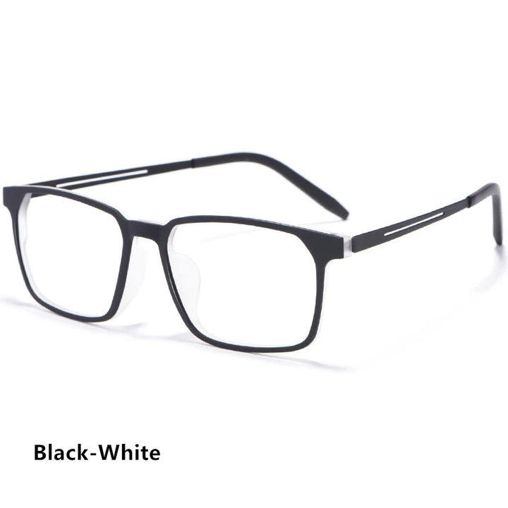 Kocolior Men's Full Rim Large Square Tr 90 Titanium Eyeglasses 3878 Full Rim Kocolior Black White  