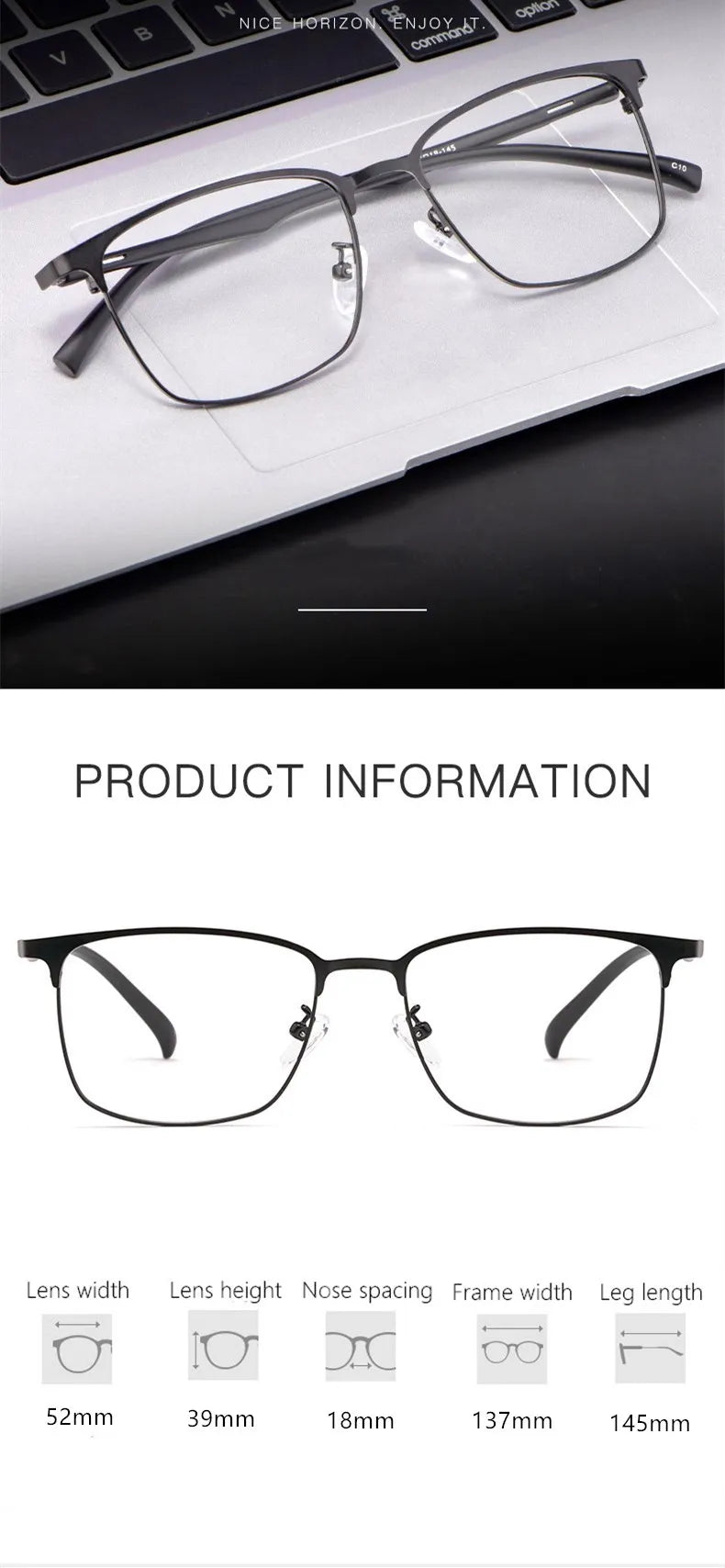 Kocolior Men's Full Rim Square Alloy Eyeglasses 5239 Full Rim Kocolior