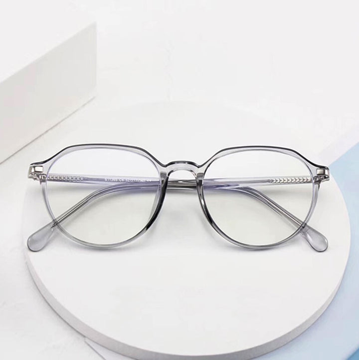 Bolluzzy Unisex Full Rim Flat Top Round Tr 90 Acetate Alloy Eyeglasses 524317 Full Rim Bolluzzy Gray  