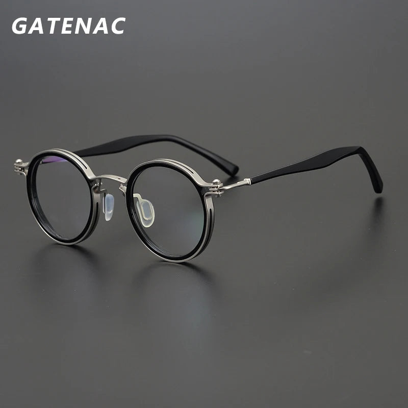Gatenac Unisex Full Rim Round Acetate Titanium Frame Eyeglasses Gxyj576 Full Rim Gatenac