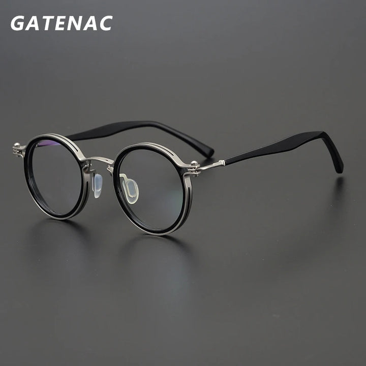 Gatenac Unisex Full Rim Round Acetate Titanium Frame Eyeglasses Gxyj576 Full Rim Gatenac