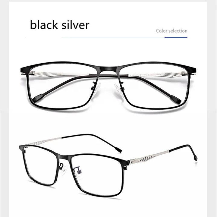 Kocolior Unisex Full Rim Square Alloy Hyperopic Reading Glasses 8835 Reading Glasses Kocolior Black Silver 0