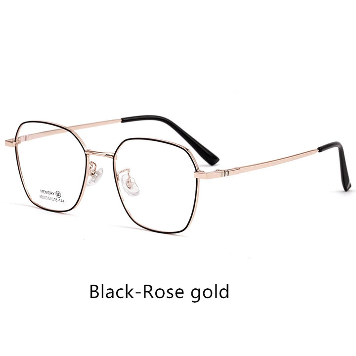 Kocolior Unisex Full Rim Polygon Round Titanium Eyeglasses 58007 Full Rim Kocolior Black-Rose Gold  