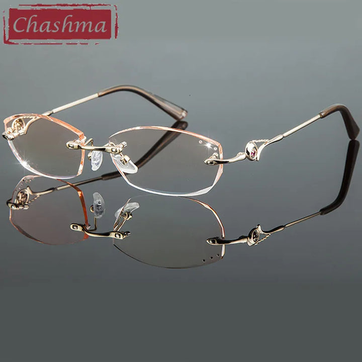 Chashma Women's Rimless Oval Titanium Diamond Cut Lens Eyeglasses 38007