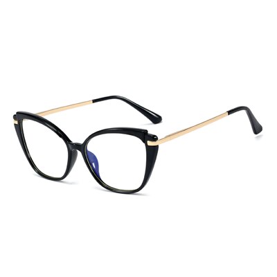 Ralferty Women's Full Rim Square Cat Eye Acetate Eyeglasses F95285 Full Rim Ralferty C1 Shiny Black