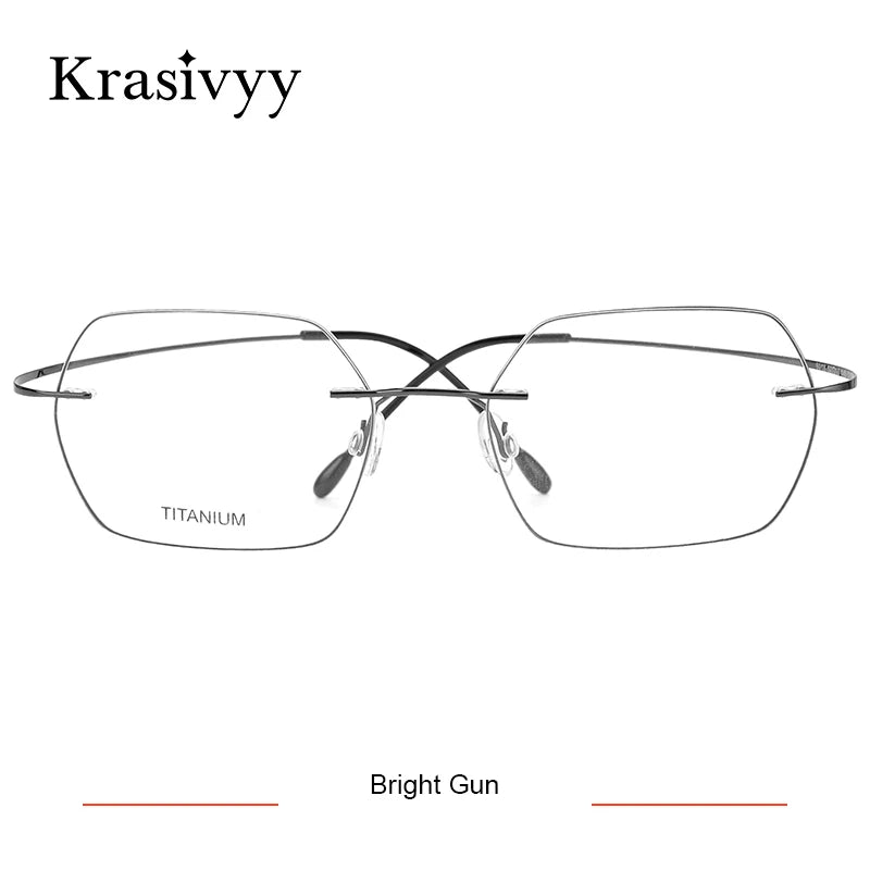 Krasivyy Unisex Rimless Polygon Square Titanium Eyeglasses 96018 Rimless Krasivyy Bright Gun