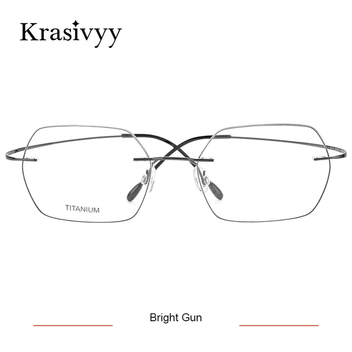 Krasivyy Unisex Rimless Polygon Square Titanium Eyeglasses 96018 Rimless Krasivyy Bright Gun