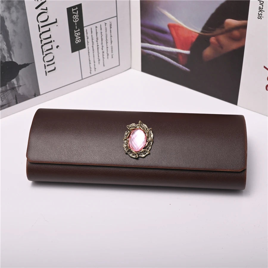 Cubojue Unisex Brown PU Leather Eyeglass Case Assorted Designs 1638 Case Cubojue Case pink gemstone  