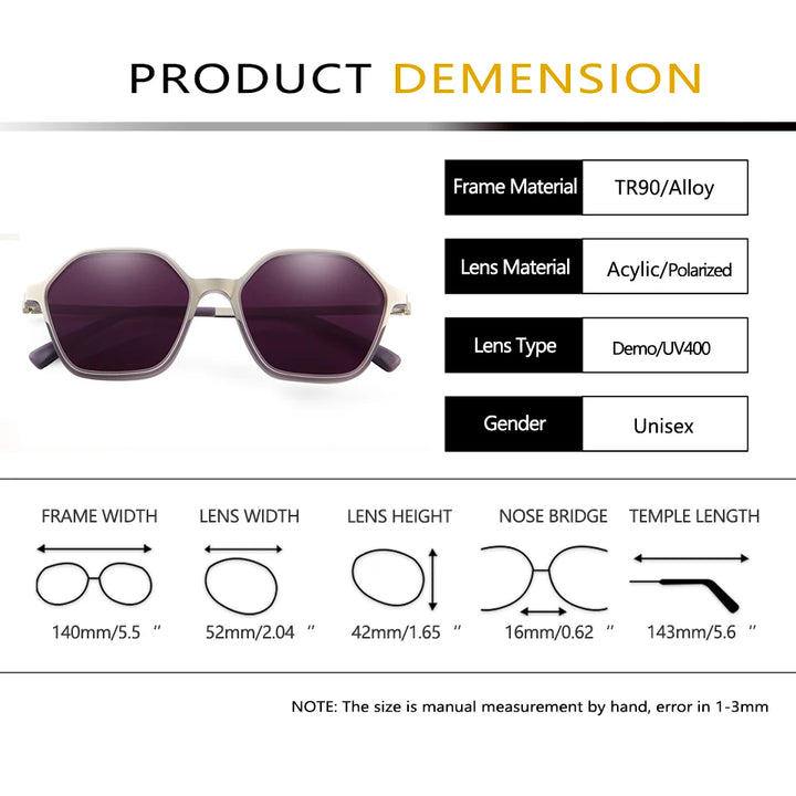 Esnbie Women's Full Rim Polygon Tr 90 Titanium Eyeglasses Clip On Sunglasses 8018 With Clip Ons Esnbie