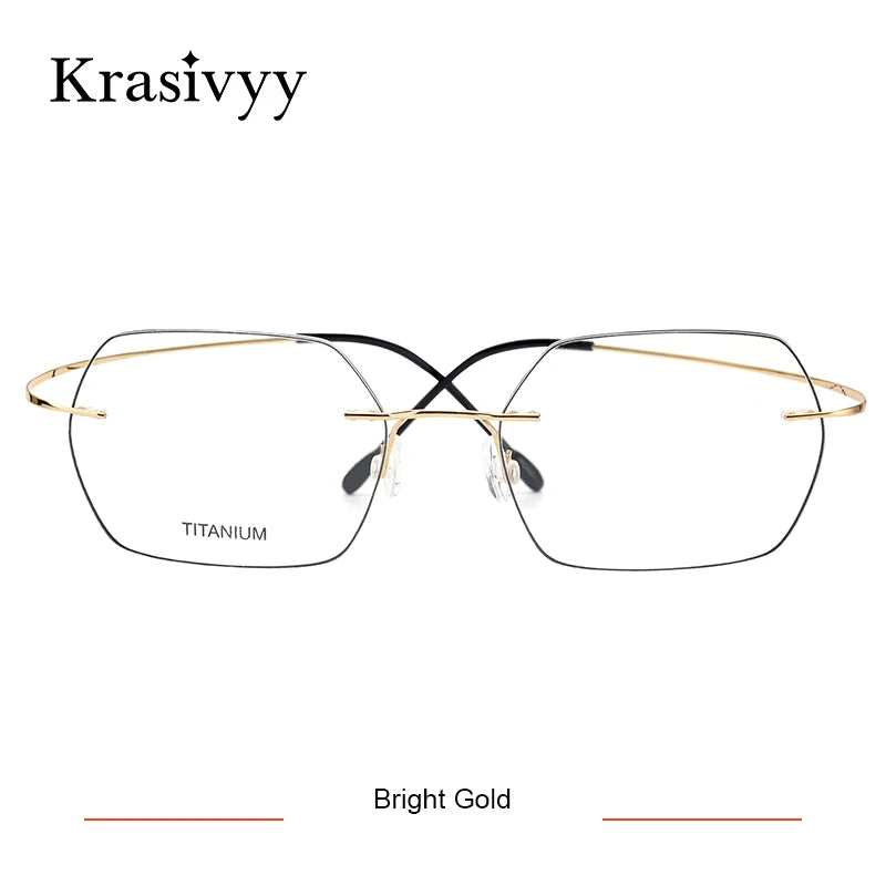 Krasivyy Unisex Rimless Polygon Square Titanium Eyeglasses 96018 Rimless Krasivyy Bright Gold