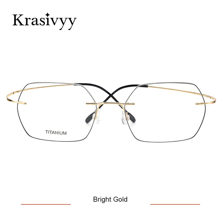 Krasivyy Unisex Rimless Polygon Square Titanium Eyeglasses 96018 Rimless Krasivyy Bright Gold