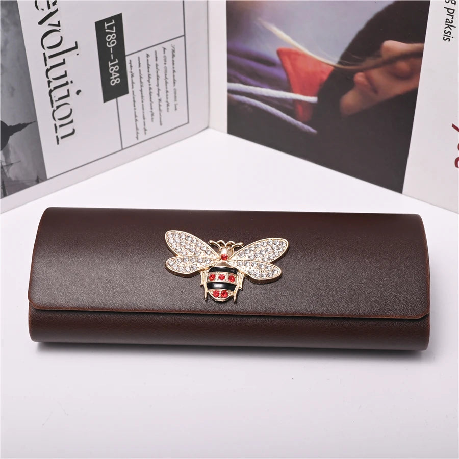 Cubojue Unisex Brown PU Leather Eyeglass Case Assorted Designs 1638 Case Cubojue Case butterfly  