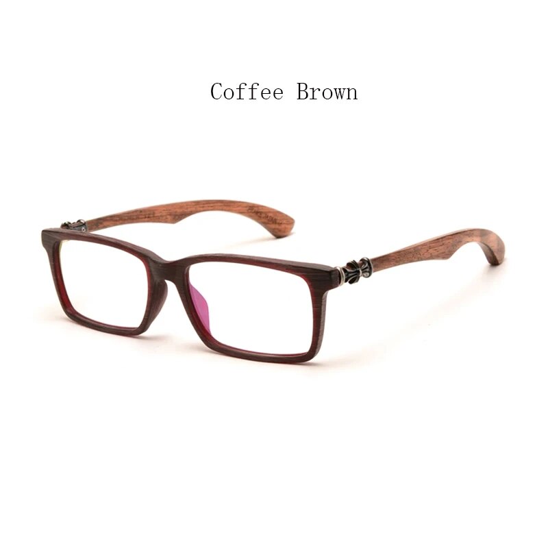 Hdcrafter Men's Full Rim Square Wood Eyeglasses 5601d Full Rim Hdcrafter Eyeglasses Wood Coffee-Brown