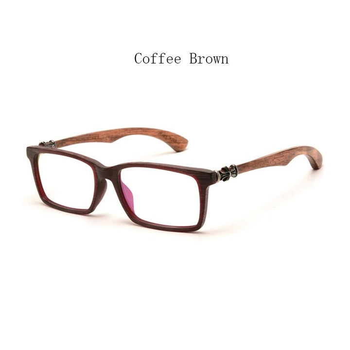 Hdcrafter Men's Full Rim Square Wood Eyeglasses 5601d Full Rim Hdcrafter Eyeglasses Wood Coffee-Brown