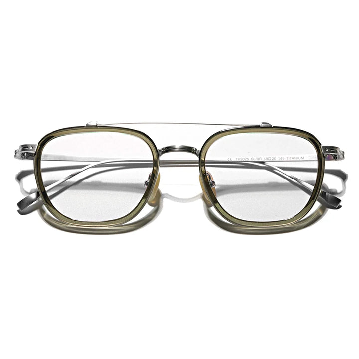 Hewei Unisex Full Rim Square Double Bridge Titanium Eyeglasses 1007 Full Rim Hewei silver-brown  