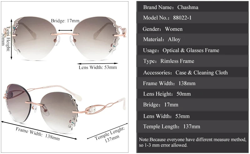 Chashma Women's Rimless Oval Butterfly Titanium Eyeglasses 880221