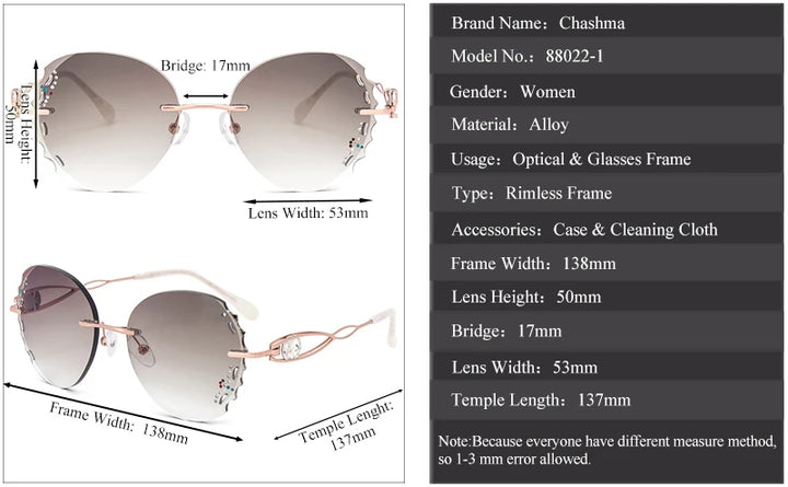 Chashma Women's Rimless Oval Butterfly Titanium Eyeglasses 880221