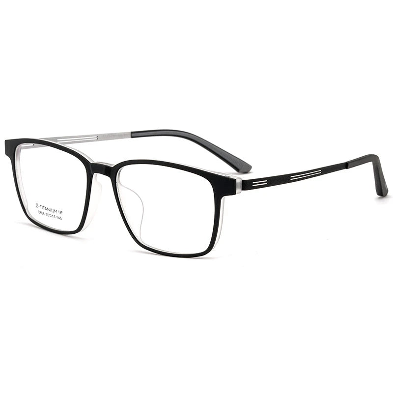 Kocolior Men's Full Rim Large Square Tr 90 Titanium Alloy Eyeglasses 8906 Full Rim Kocolior Black Gray