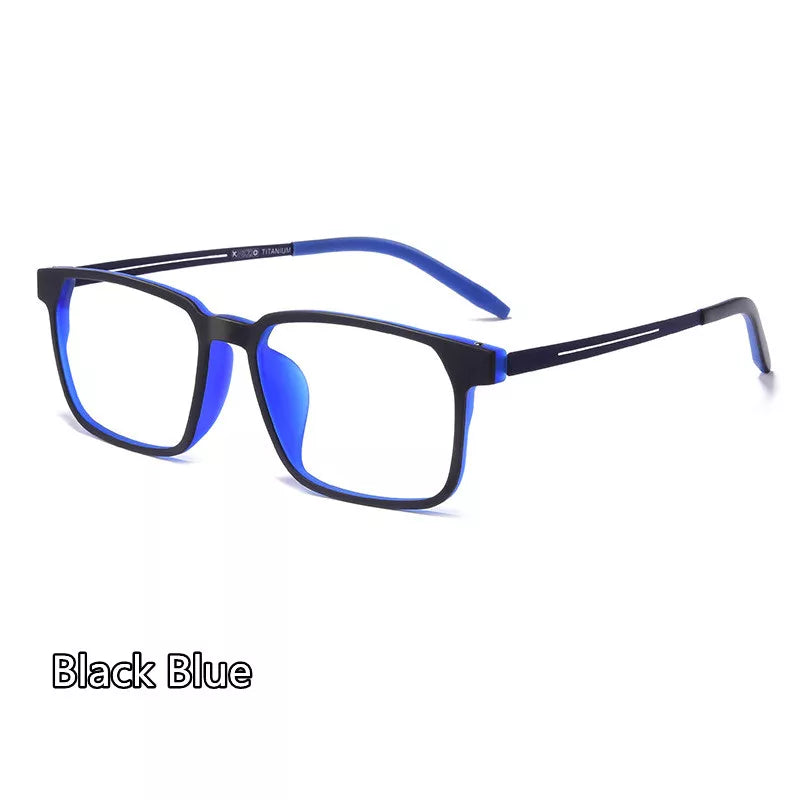 Kocolior Unisex Full Rim Square Tr 90 Titanium Hyperopic Reading Glasses 88781 Reading Glasses Kocolior Black Blue 0