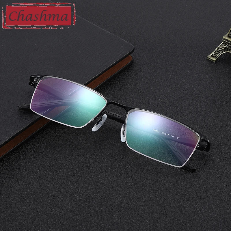 Chashma Ochki Men's Semi Rim Square Alloy Eyeglasses 49453 Semi Rim Chashma Ochki